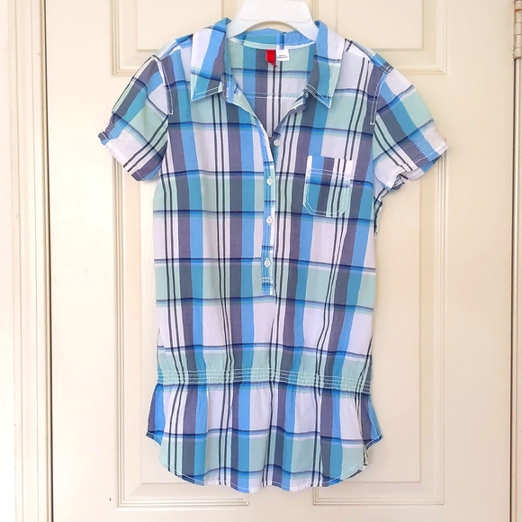 H&M 100% Cotton Short Sleeve Multi Color Plaid Shirt with buttons. - Picture 3 of 4